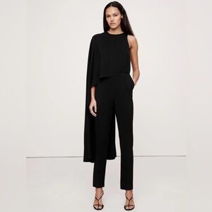 Banana Republic Crepe Cape-Shoulder Jumpsuit Black Sz S $250